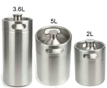 2 Liter, 3.6 Liter, 5 Liter Stainless Steel Beer keg.